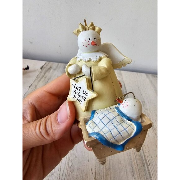 Sandi gore evans angel baby Jesus snowman ornament let us adore him Xmas tree - Picture 7 of 11